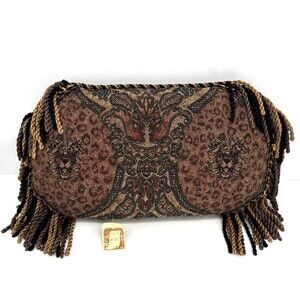 Tapestries Limited Rectangular Bolster Pillow Lion Bullion Fringe 24"x15”x8" NWT